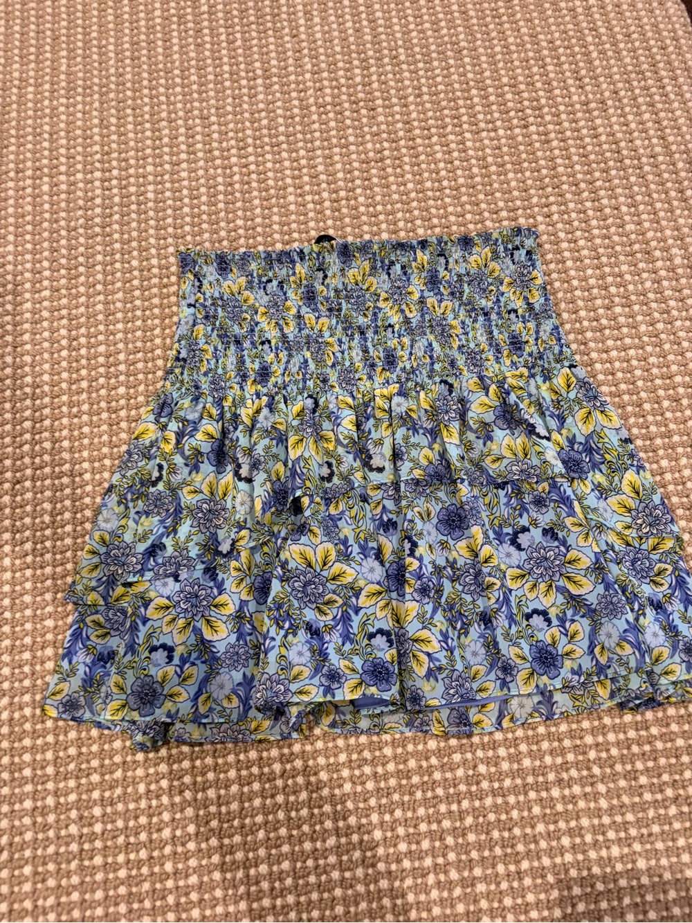 Ramy Brook Blue and Yellow Floral Smocked Mini Skirt